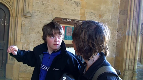 Ash and Jack prepare to climb the legendary staircase in Christ Church College that was used in the Harry Potter films for Hogwarts