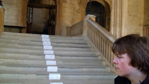 Climbing the Hogwarts staircase in Christ Church College, Oxford