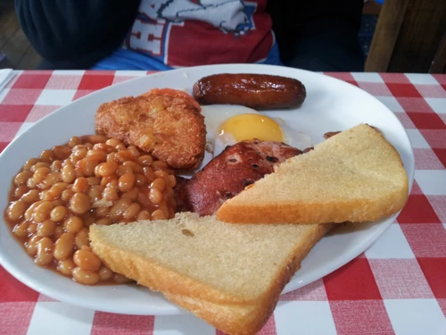 Refuelling: Dillan tackles the Route 5 all-day breakfast.