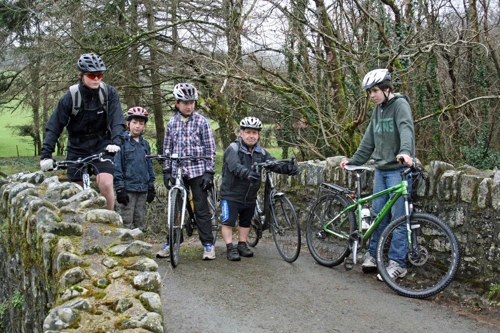 Ash, George, Will, John and Callum at Cullaford Bridge, Lower Combe