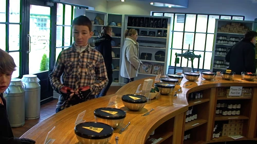 Inside the shop at the Cheddar Gorge Cheese Company after our tour of the factory