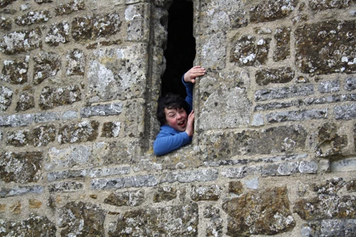 Lawrence in St Michael's Tower on Glastonbury Tor