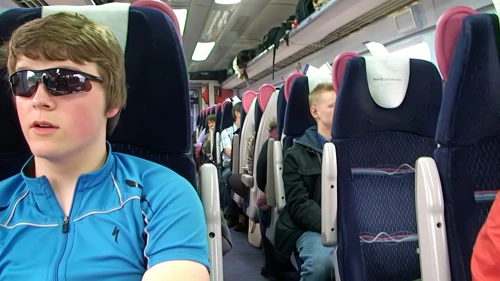 Ash on our 15:49 train from Taunton to Newton Abbot, contenting himself with an orange juice rather than a Chef Fry-up!