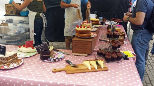 A selection of food on display at Totnes food market.