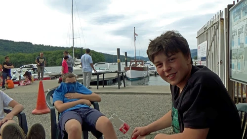 Lawrence gives the commentary: Bowness Bay Marina, Lake Windermere