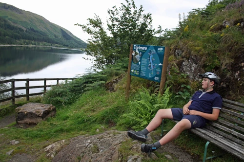 Dillan enjoys the tranquil view over Thirlmere.