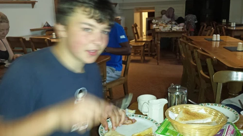 Breakfast at Thorney How Independent Hostel (new photo for 2024).