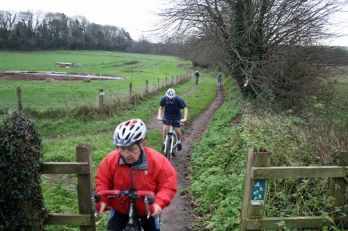 Cycle path from the Cider Press Centre to Dartington Hall Road.