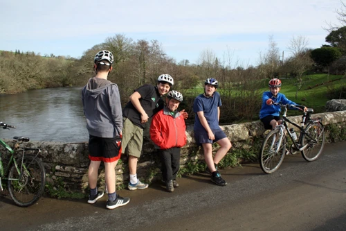 Another view of the group on Staverton Bridge.