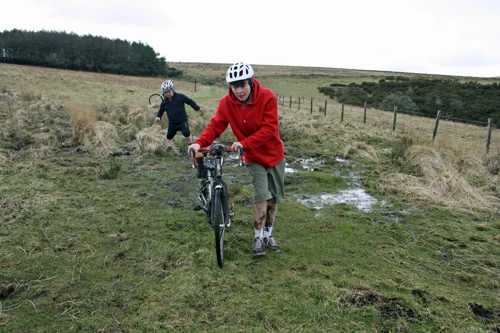 John negotiating the bog near Water Oak Corner on Abbots Way.