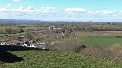 North-west view from Burrow Mump towards Westonzoyland, 13.3 miles in.