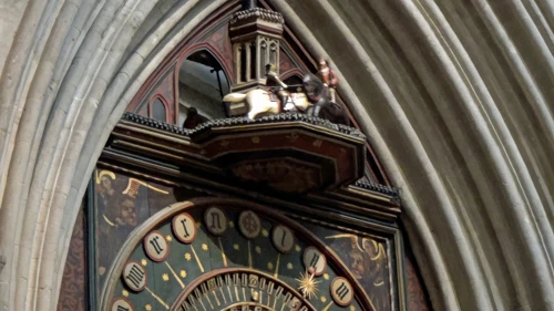 The Astronomical Clock inside Wells Cathedral, dating from 1386-1392.