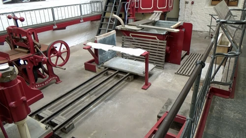 Paper-making machine in the paper mill museum at Wookey Hole.