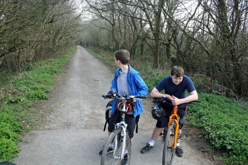 George and Dillan on the cycle path near Wells.