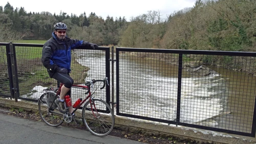 Tao on the Tarka Trail by Beam Weir, River Torridge, 11.9 miles in.