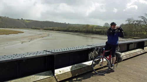 Tao on the bridge over the River Torridge near Bideford.