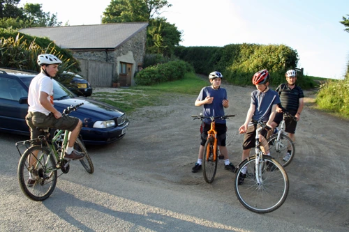 The group at the bottom of the track near Riverford Organic.