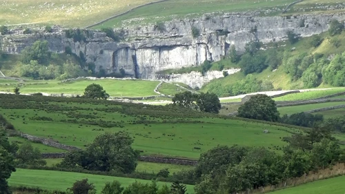 Malham Cove as seen from Grains Lane, Kirkby Malham—17.5 miles into the ride