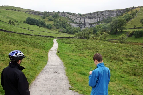 The path to Malham Cove, beckoning despite drizzle.
