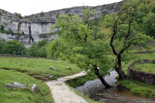 Malham Cove, a colossal limestone amphitheatre looming overhead.
