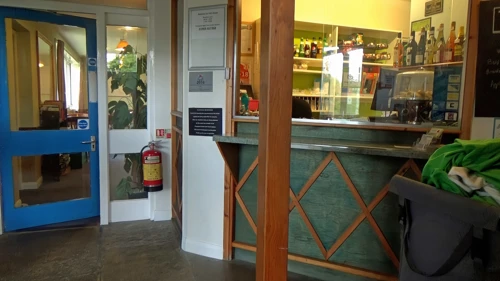 Hawes Youth Hostel reception, venue for last night’s post‑5pm supermarket debate