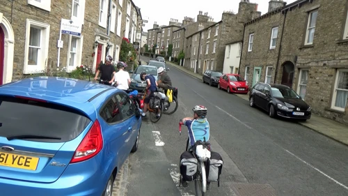 Patiently waiting in Askrigg while Michael shoots photos and video of Skeldale House, All Creatures location