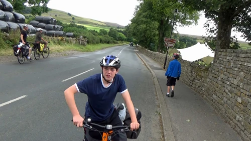 Outside the Dales Bike Centre, Reeth—before Lawrence dashed back to the Post Office for his wallet