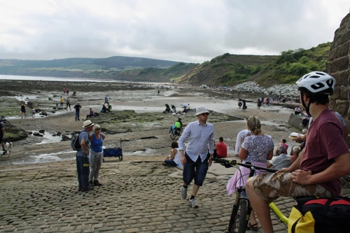 Cycling across the beach from Robin Hood’s Bay to Boggle Hole