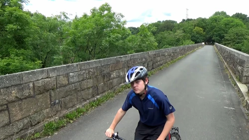Dillan on Plym Valley Viaduct, heading back to Plympton at 10.2 miles.