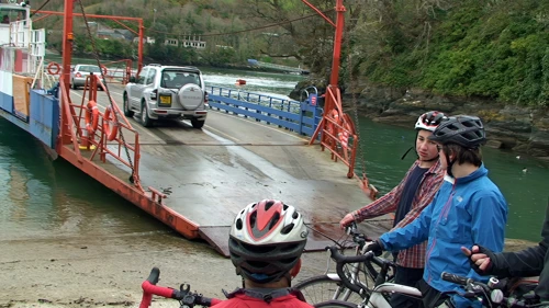 The Fowey ferry starts loading at Bodinnick, 24.4 miles into the ride