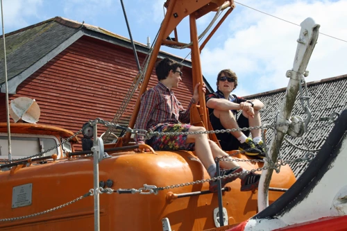 Will and Ash on the lifeboat at Charlestown