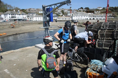 Preparing to load the bikes onto the Falmouth Ferry at St Mawes Pier