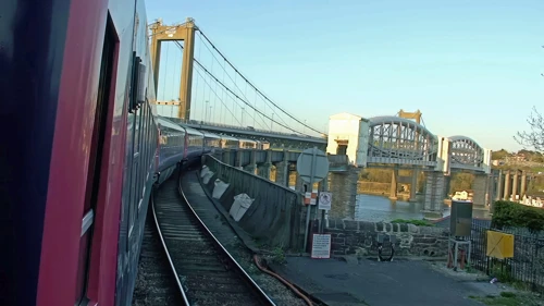 Crossing Brunel's Royal Albert rail bridge over the Tamar on the approach to Plymouth