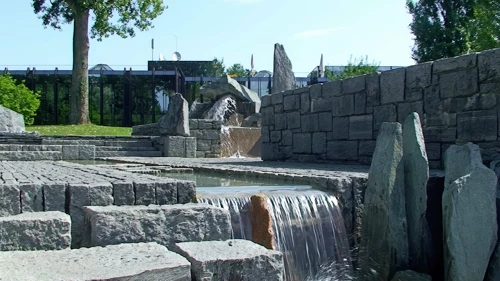 The water feature in the grounds of the International Olympic Committee Headquarters in Lausanne, 0.3 miles from the hostel