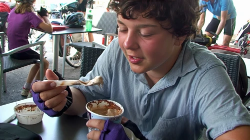 Lawrence enjoys a cooling Toblerone McFlurry at the McCafe opposite Lausanne train station