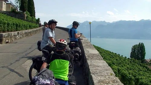 Spectacular views to Lake Geneva from our cycle route at Rte de la Petite Corniche, Lutry, 8.1 miles into the ride