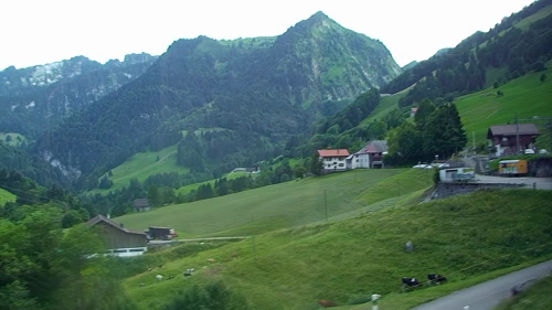View back to Allières station as we pass the half-way point on our train journey from Montreaux to Château d'Oex
