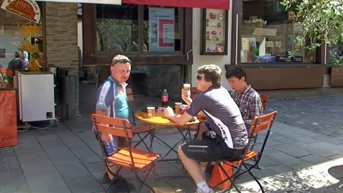 Refreshments at the Early Beck Patisserie on Gstaad Promenade, 9.5 miles into the ride