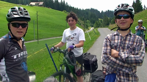 Looking forward to a very long downhill at Saanenmöser, on Route 9, 14.1 miles into the ride
