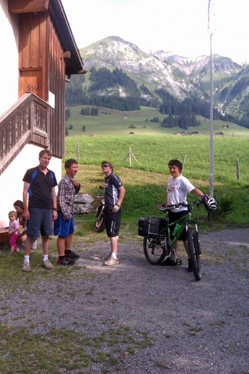 The group outside Château d'Oex Youth Hostel