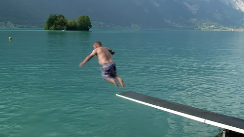 John takes the plunge at Iseltwald Camping and Lido
