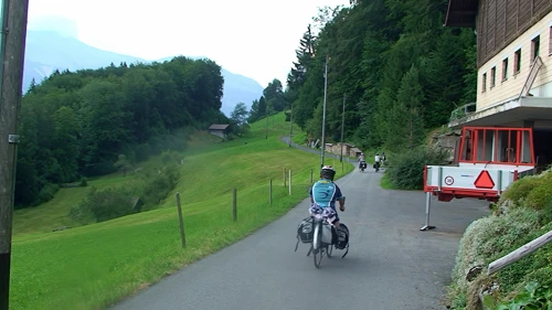 Riding past the cowbell house at Hohflue, 12.9 miles into the ride