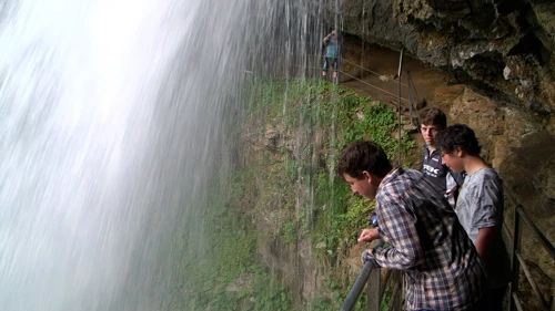 The group underneath Giessbach Falls