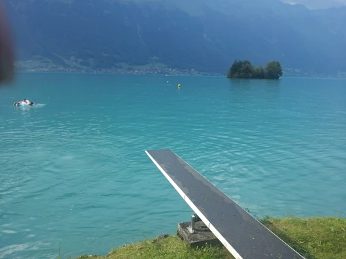 The diving board at Iseltwald Camping and Lido on Lake Brienz that provided so much fun today