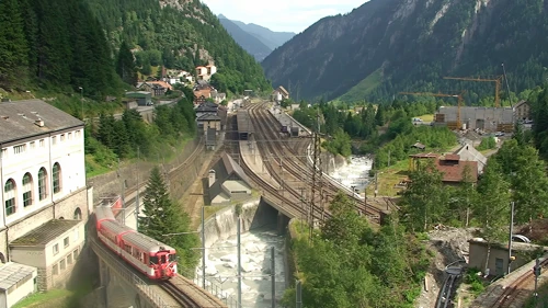 Göschenen, 4.9 miles into the ride, where the 35-mile Gotthard Rail Tunnel, being built on the right, is due to open in 2016