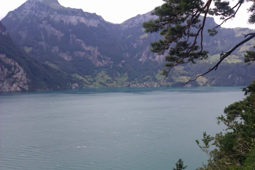 View across Lake Urn to Bauen from our late lunch stop at Alte Axenstrasse on Route 3