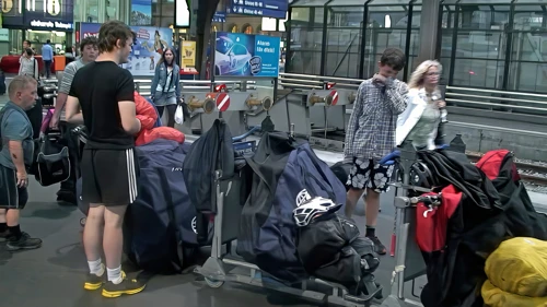 We have just finished dismantling our bikes and packing them into our bike bags at Zurich station after a wet ride of 2.5 miles from Zurich hostel