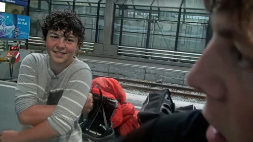Lawrence in good spirits as always as we wait for our train at Zurich station