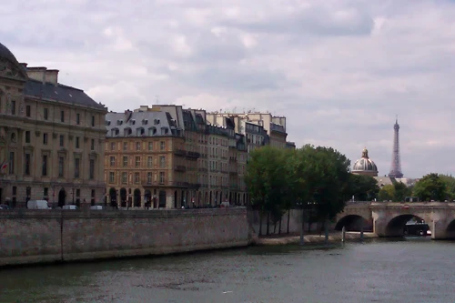 View to Pont Neuf and the Eiffel Tower on the way from Gare de Lyon to Gare du Nord in Paris